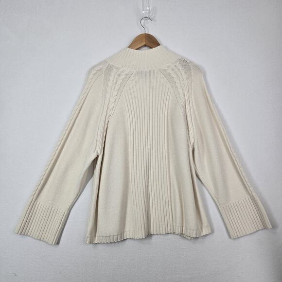 Talbots Mock Neck Cable Details Sweater 2X Ivory Long Sleeve Soft Cotton Blend - Picture 9 of 15